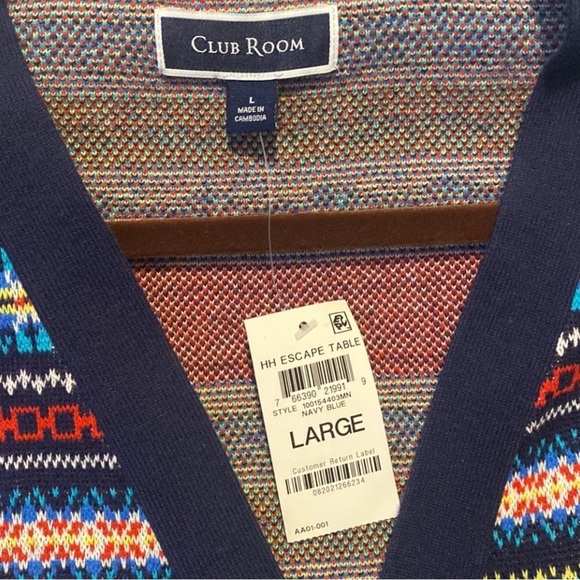 Club Room Mens Cozy Fair Isle Button Up Cardigan Navy Size L - Picture 6 of 7